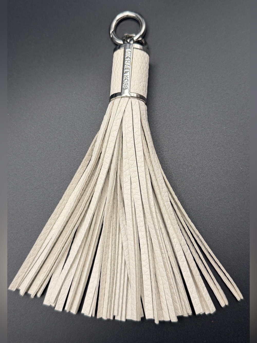 Michael Kors Ivory Leather Tassel Charm with Silver-Tone Collar